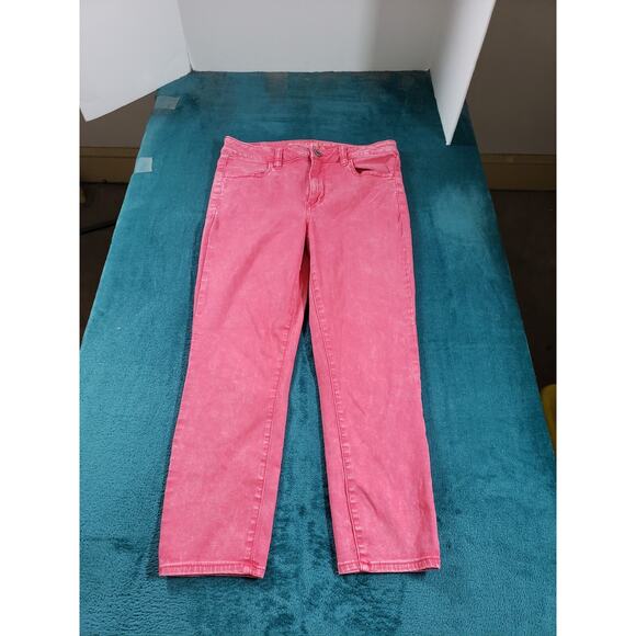 American Eagle Jeans Size 12 Womens Pink Stretch Pants High Rise Jegging Crop - Picture 1 of 13